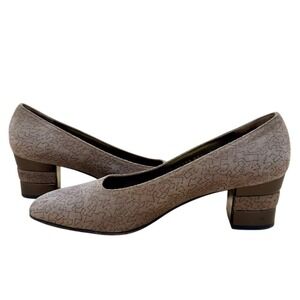 Salvatore Ferragamo Taupe Brown Suede Stacked Block Heel Pumps, VTG,‎ 9, VGUC